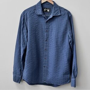 Duke’s Sportswear Blue Textured Striped Button Down Shirt Men’s Size L - EUC.